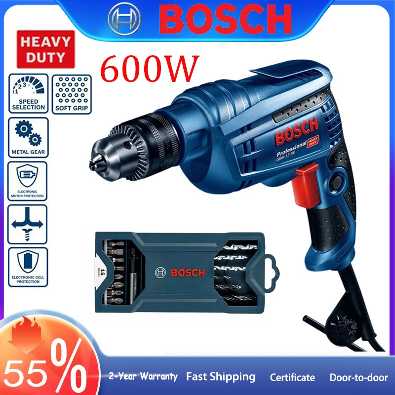 220V 600W Schlagbohrer, BOSCH GBM13RE Elektrobohrer, verstellbarer Schraubendreher mit variabler Geschwindigkeit, professionelle