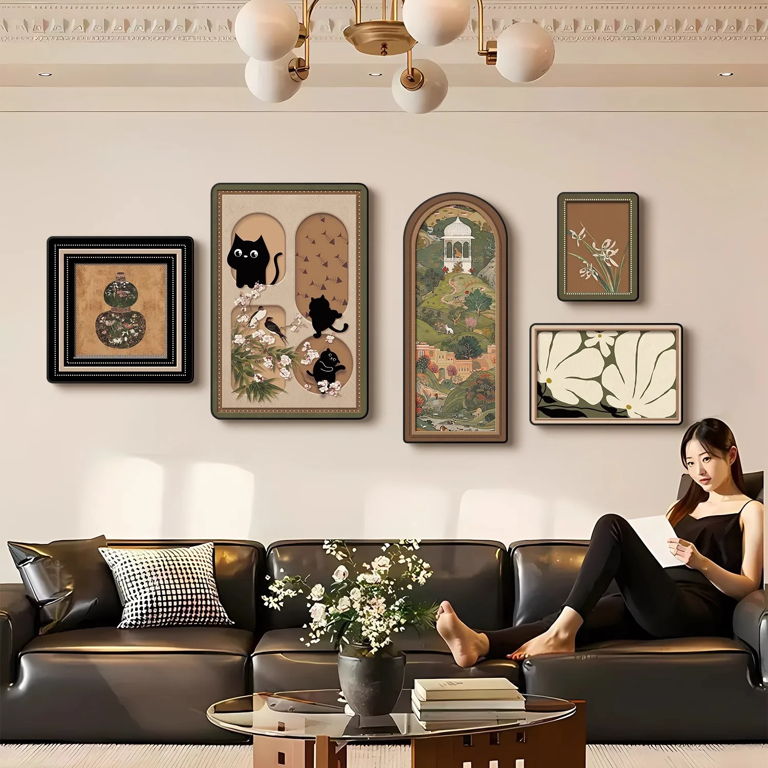 Cozy time living room decorative painting antique French retro sofa background wall hanging painting advanced sense combination