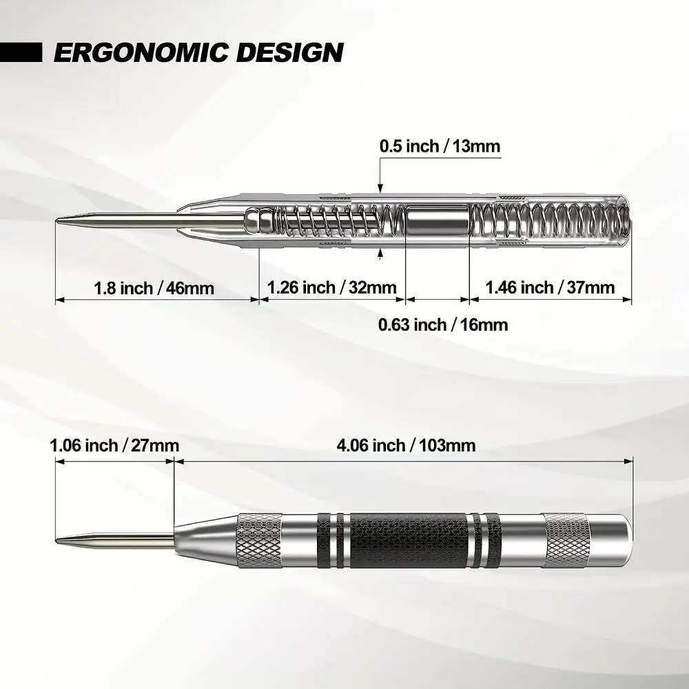Automatic Center Punch Adjustable Tension Steel Tool For Precision Marking Wood Metal Drilling And Car Window Safety Breaker