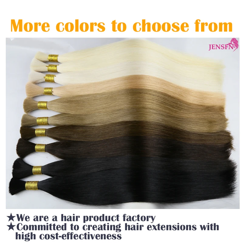 JENSFN Bulk Hair Extensions 100% Human Hair Straight 50g/Strand #613 60 Brown Blonde Color Hair Salon Supplies High Quality