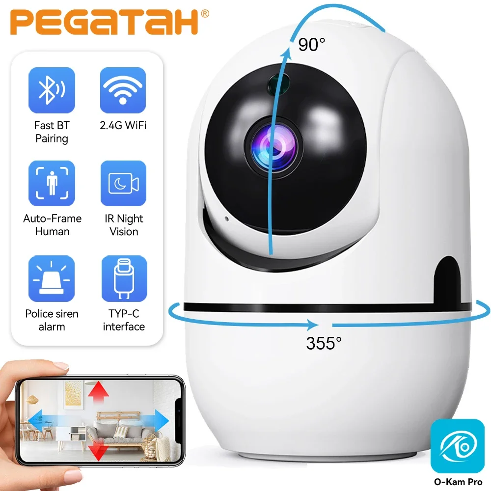 

2K Baby Monitor Camera 360° PTZ Auto Tracking AI Detection Night Vision Wireless IP Cam Smart Home Security WiFi Surveillance