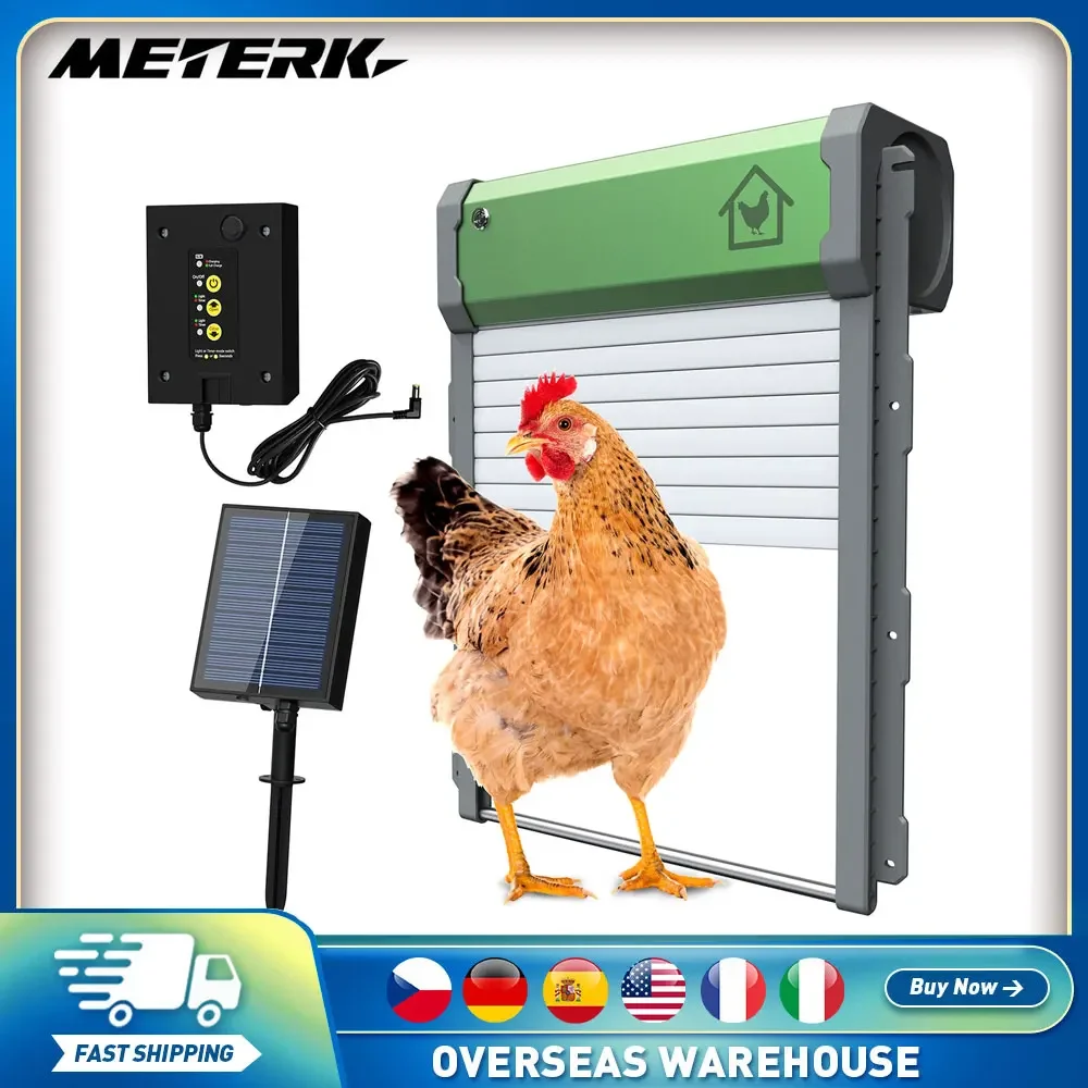 Auto Chicken Coop Door Solar Powered Chicken Door with Timer / Light Sensor / Manual Mode Aluminum Alloy Automatic Chicken Door