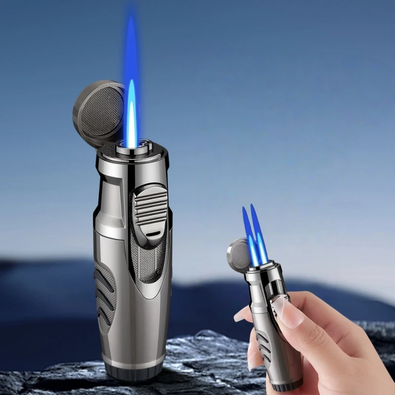 

Windproof Inflatable Lighter with Straight Blue Flame Gear Adjustment Dual Flame High Flame Cigarette Lighter Men's Gift