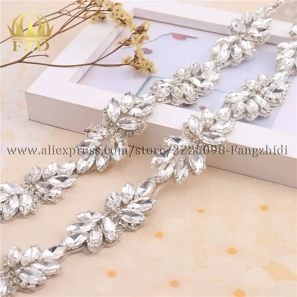 (1yard) Hot Fix Sew on Silver Beaded Crystal Trims Rhinestones Fashion Chain Trim for Wedding Dress or Sash Apply for Crafts