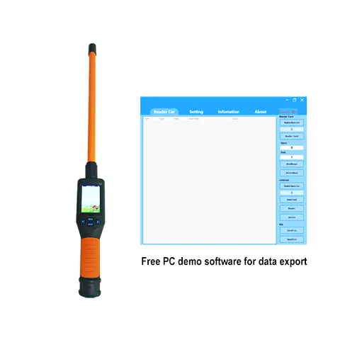 Exportação de dados de software gratuito RFID leitor de vara animal ISO11784/85 HDX FDX-B scanner de microchip de etiqueta de orelha para alimentação de gado rígido