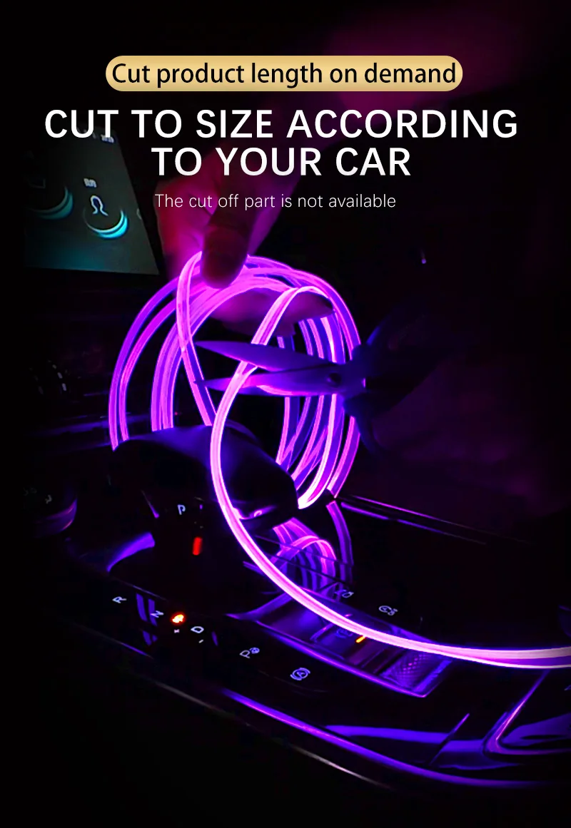 3M Auto-Innenraum-Ambiente-LED-Lichtleiste Unsichtbare USB-flexible Neon-Innenbeleuchtung RGB APP für Autodekorationsbeleuchtung – Detail 1