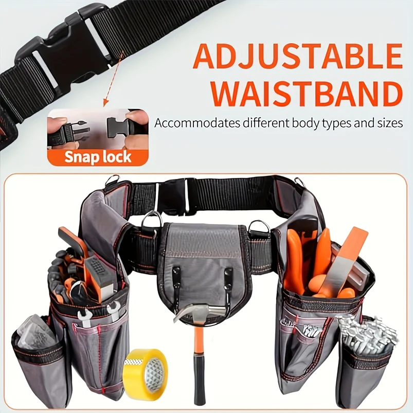 Multi-pocket men's Oxford tool waist bag, adjustable shoulder strap, suitable for electrician, carpenter's hardware tool bag.