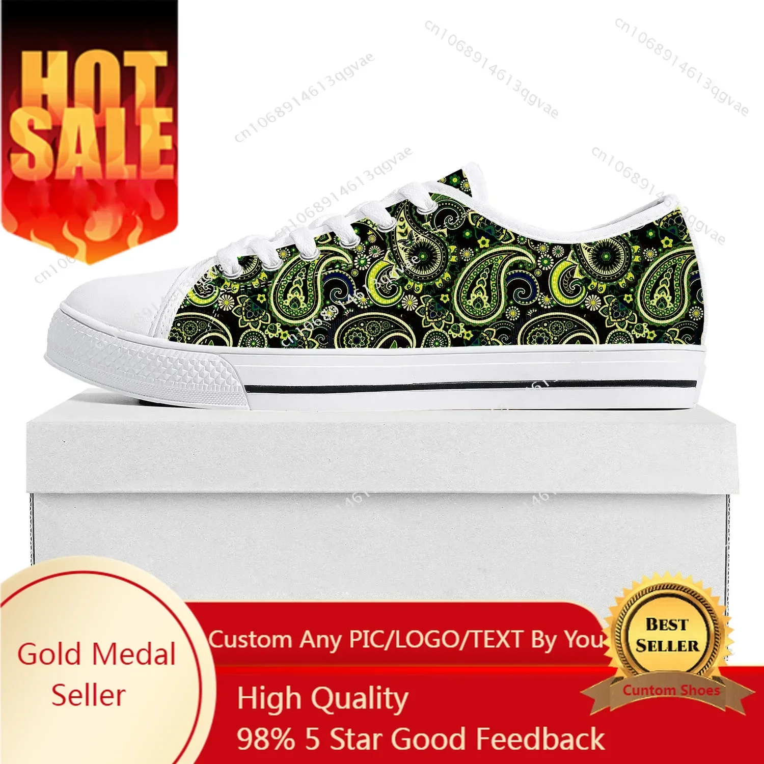 Sneakers basses de haute qualité à imprimé paisley, chaussures personnalisées en toile pour hommes, femmes et adolescents, baskets décontractées pour couples, blanches