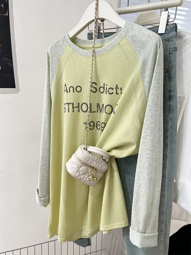 

2024 New Lazy Style Unique Letter Print Long Sleeve T-shirt Women's Summer Loose Fit Casual Thin Sun Protection Tops