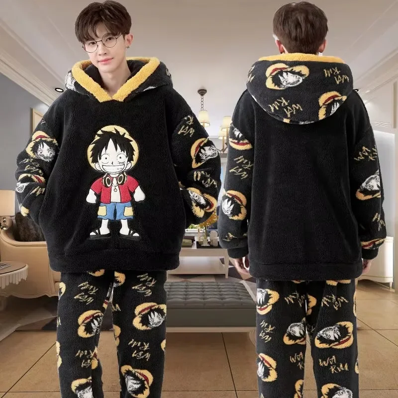 

One Piece pajama cartoon autumn and winter men's thickened coral velvet creative soft comfortable warm home clothes holiday gift