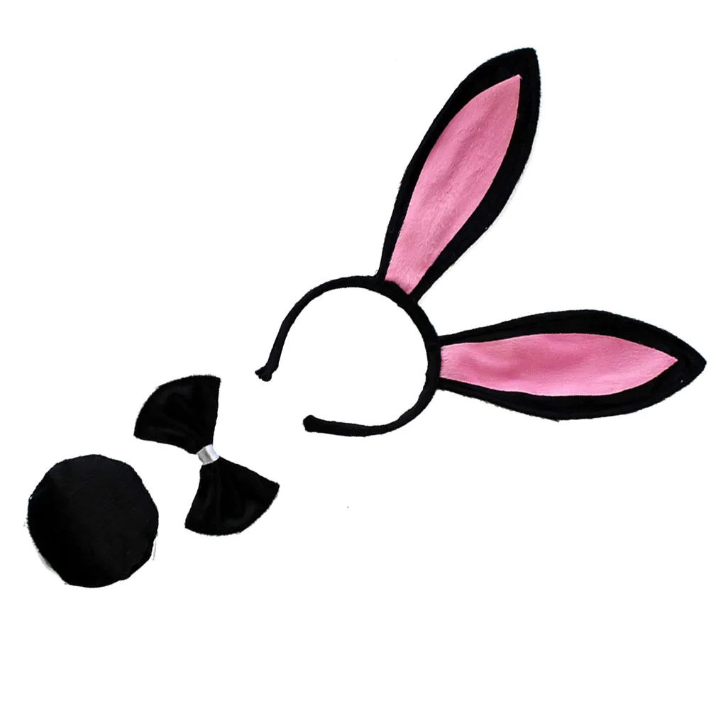 

3Pcs Rabbit Ear Headdress Set Black Soft Comfortable Easter Festival Party Accessory for Adults Cosplay Costume