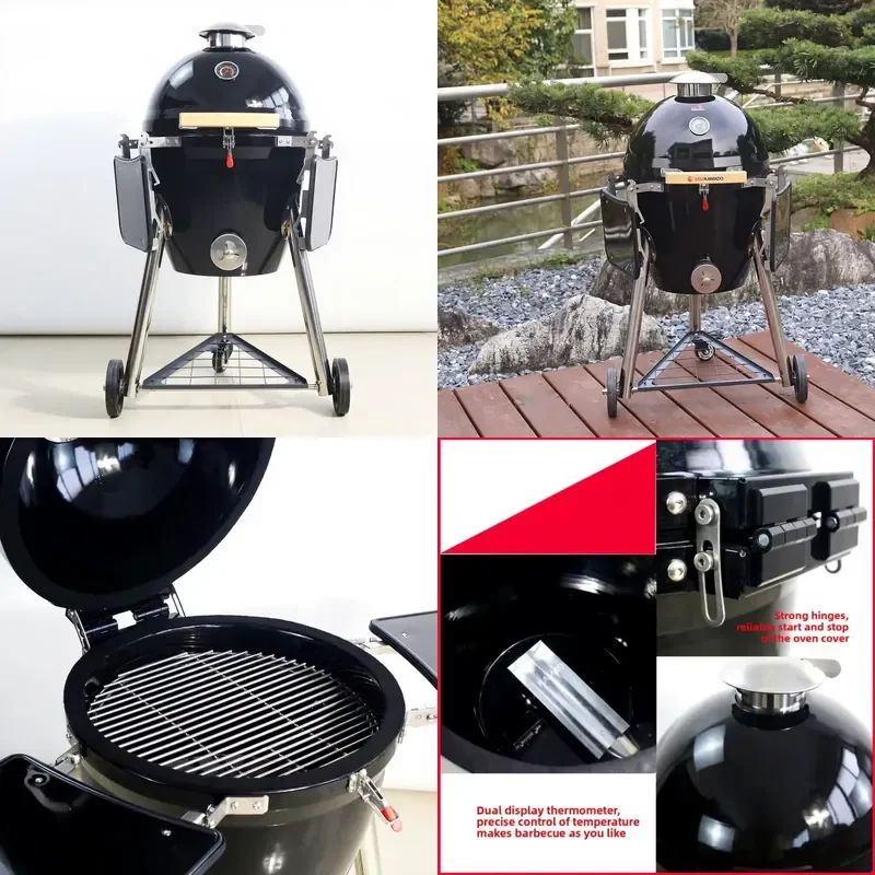 

2026 Hot Enamel Process Stainless Steel Charcoal Smoker Grill 18-Inch Multi-Functional Portable Windproof Outdoor Camping