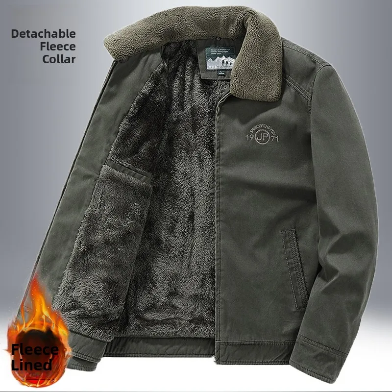 

Мужская зимняя утепленная куртка из чистого хлопка, свободного кроя, повседневная, со съемным меховым воротником, теплая, деловая, джентльменская, на молнии