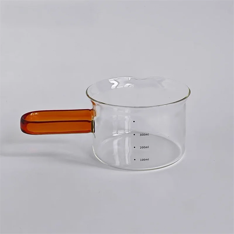 300ml Heat-Resistant Glass Coffee Server with Amber Handle Mini Pour Over Espresso Coffee Pitcher Measuring Jug For Milk Cream