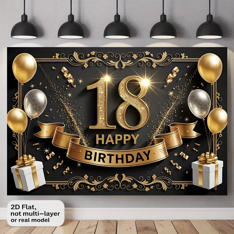 Bannière plate 2D 1 pièce 1 pièce joyeux 18e anniversaire adaptée aux décorations de fête-numéro 18 avec s, décoration murale en polyester pour 18 ans
