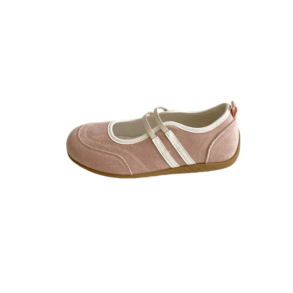 Color Blocking Mary Jane Shoes Anti-slip Synthetic Leather Round Toe Flat Shoes British French Style Streetwear Ballerina Shoes