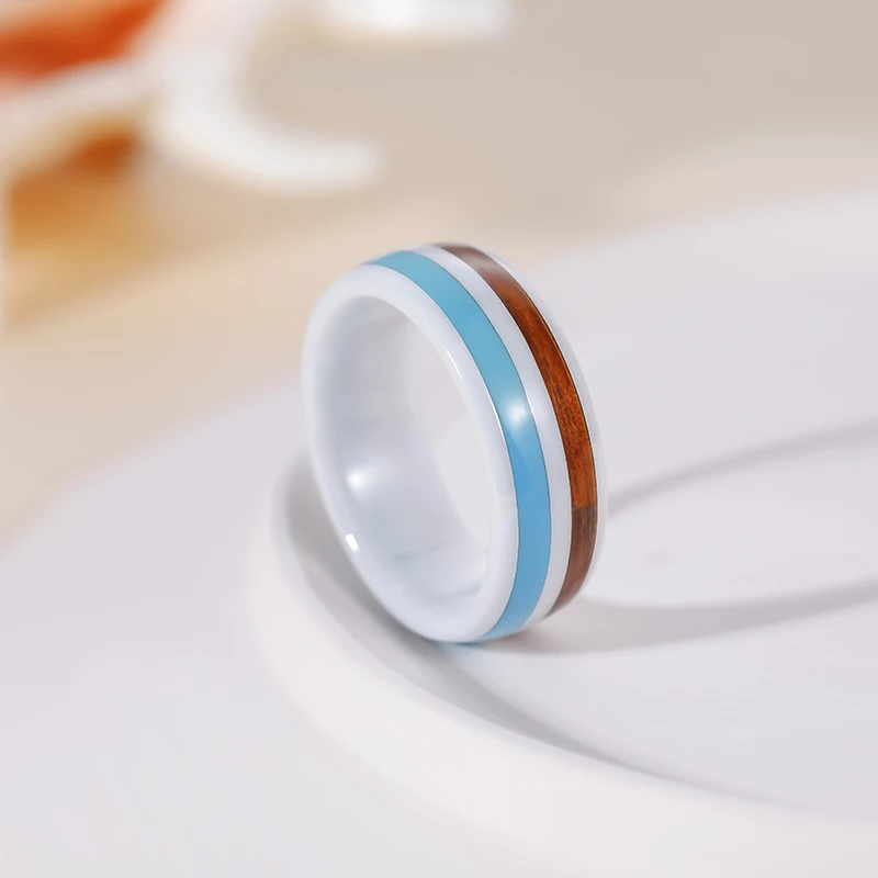 Tigrade Ceramic Rings Wedding Engagement Men Women Ring White Rings Smooth Dripping Glue and Wood Inlaid Fashion Jewelry Anneaux