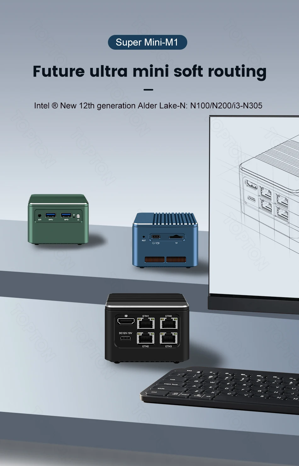 2023 Tiny Mini Soft Router M1 12th Gen Alder Lake i3 N305 N100 4x Intel 2.5G LAN Firewall Mini PC Type-C Proxmox pfSense ESXi