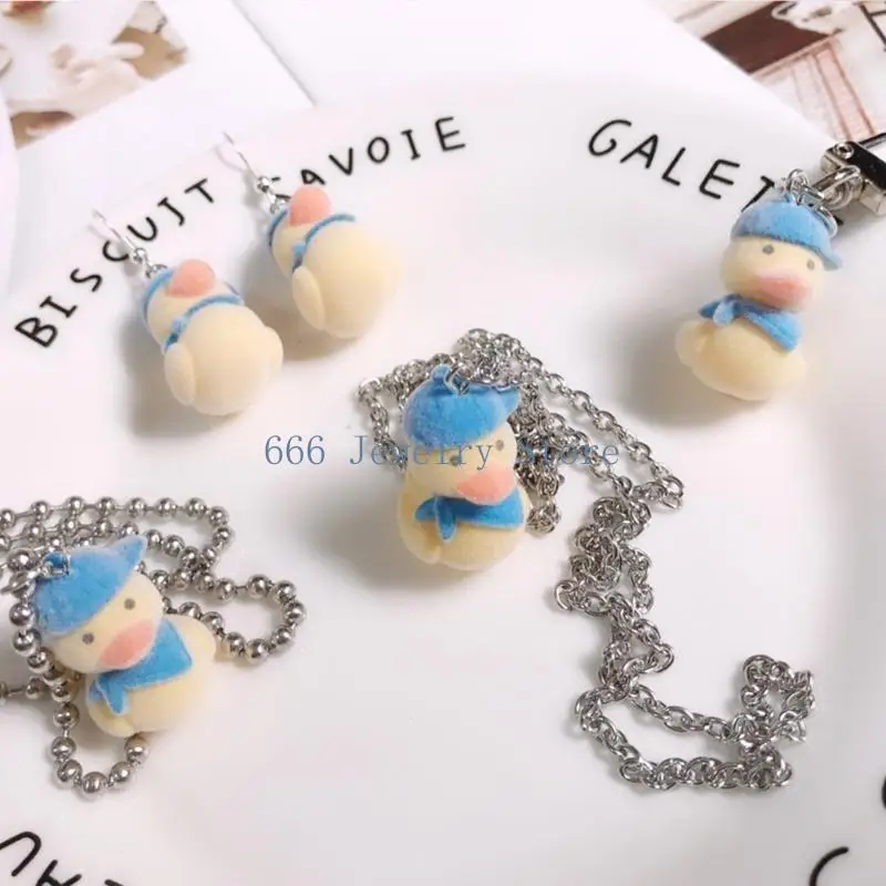 F2TD Unique Cartoon Duck Neckchain/Keychain/Earrings Jewelry Ornament for Women Girls