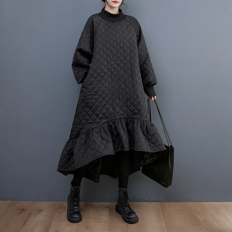 Long Sve Women's Dr Autumn Winter Loose Slimming Fi Tail Cotton Clothes Korean Sle F High Collar Thiened 2025