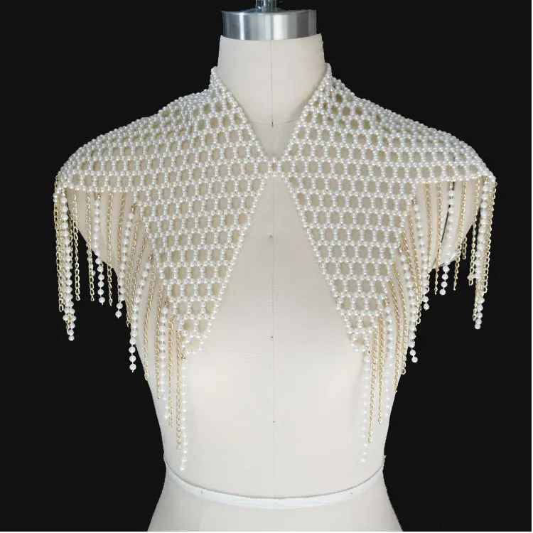 2023New Pearl Body Chain Beach Sexy Body Chain handmade pearl shawl