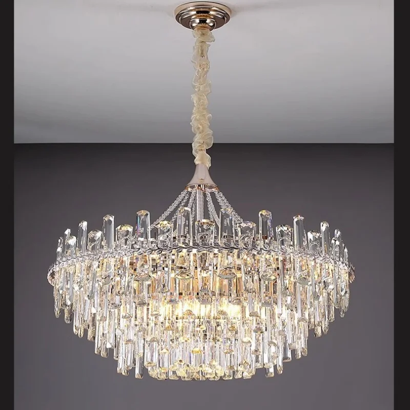 

Роскошные прозрачные хрустальные светодиодные люстры E14 для гостиной, виллы, спальни, столовой, современные украшения дома, стальной подвесной светильник