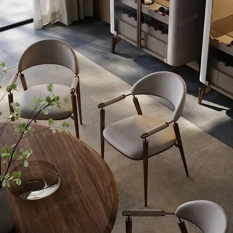 Light Luxury Armrest Dining Chair Modern Simple Leather Leisure Seat For Home Office Tea Room