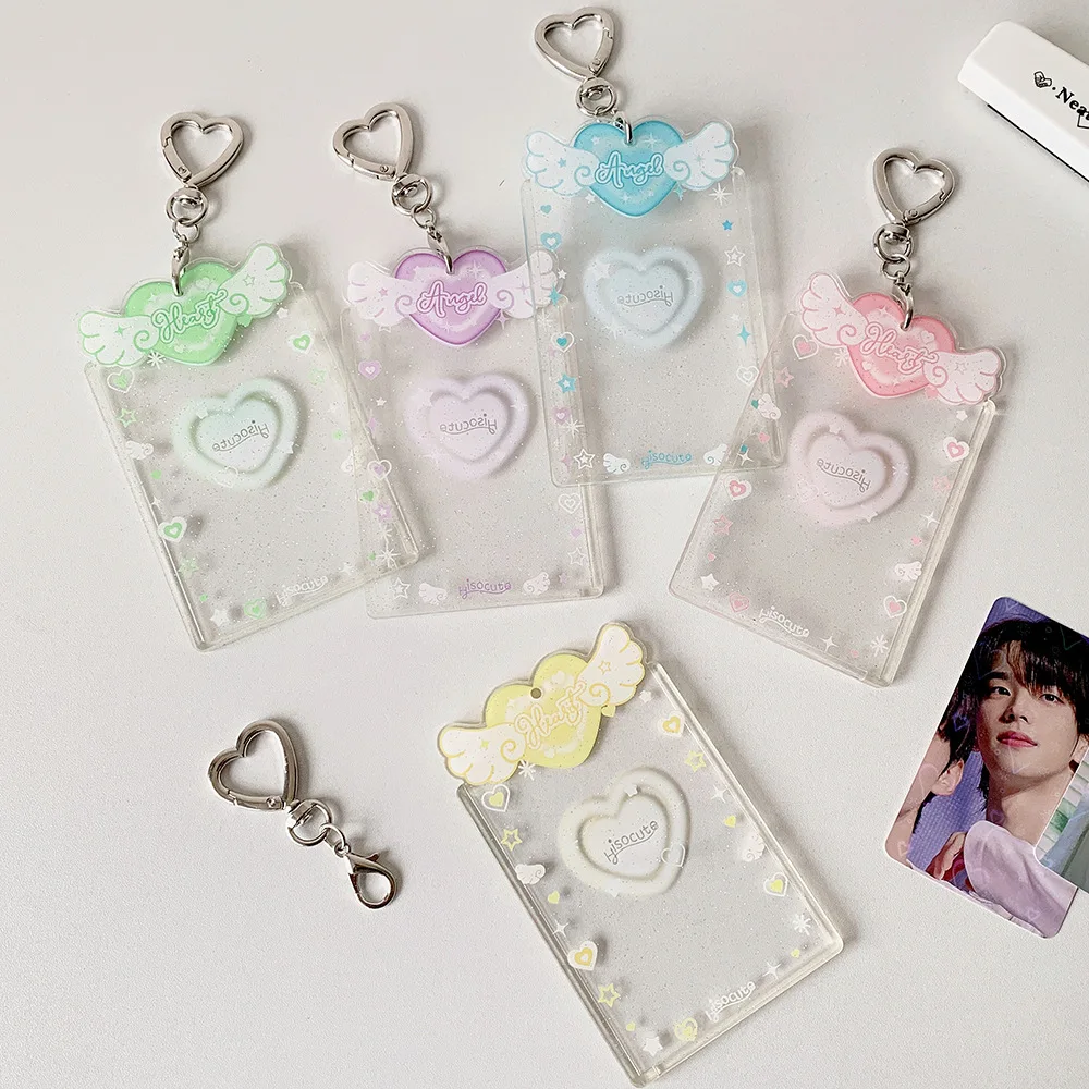 

Acrylic Card Cover Photocard Holder Love Heart Pendant With Keychain Idol Card Display Protector Picture Idol Photo Card
