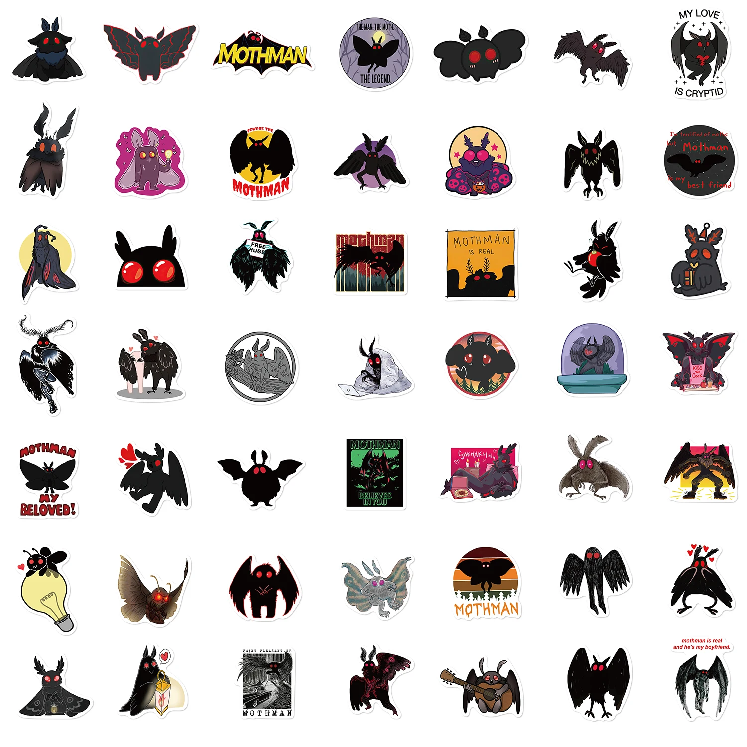 50PCS Cute Cartoon Mothman Stickers Graffiti Stickers DIY Luggage Laptop Skateboard Motorcycle Bicycle Stickers Wholesale