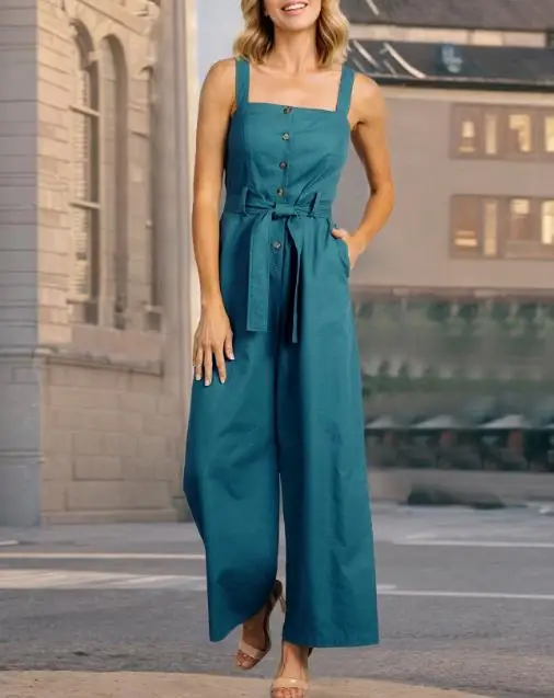 

New Women's Fashionable Waistband Camisole Single Breasted Jumpsuit