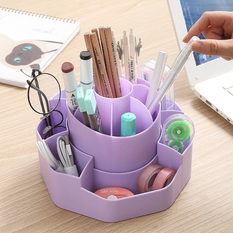 Portapenne per scrivania, portapenne 2 in 1 staccabile, 13 slot organizzatore da scrivania rotante a 360 gradi