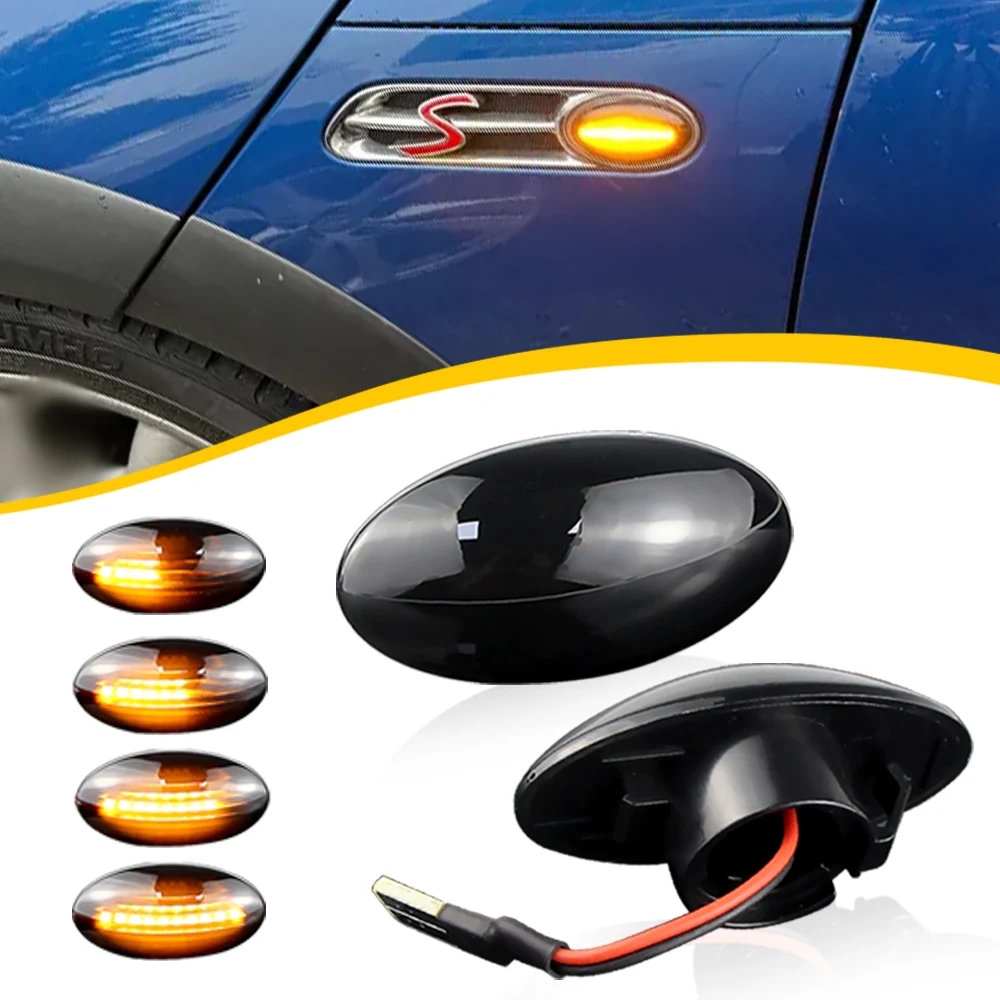 

2 шт. для Mini Cooper R53 2002-2006, светодиодный динамический указатель поворота, боковой габаритный поворотник, индикаторная лампа, повторитель OEM: 63137166013