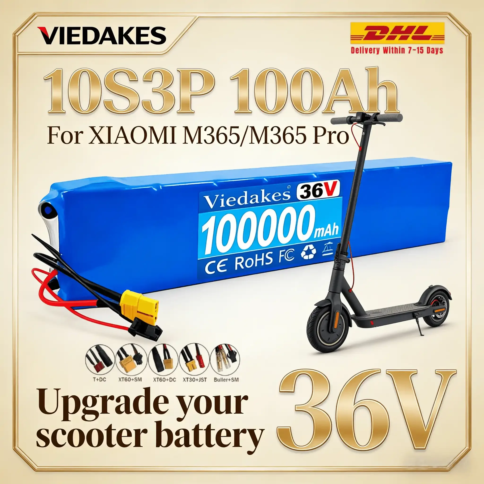 

100Ah 10S3P Rechargeable 36V Battery Multi-Connector XT60 JST DC for Xiaomi M365 Pro scooter