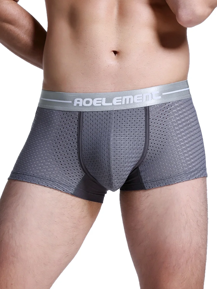 Herrenunterwäsche Sommer atmungsaktive Boxershorts Mesh-Löcher Modale Eisseide dünne sexy U-konvexe schnell trocknende Boxershorts