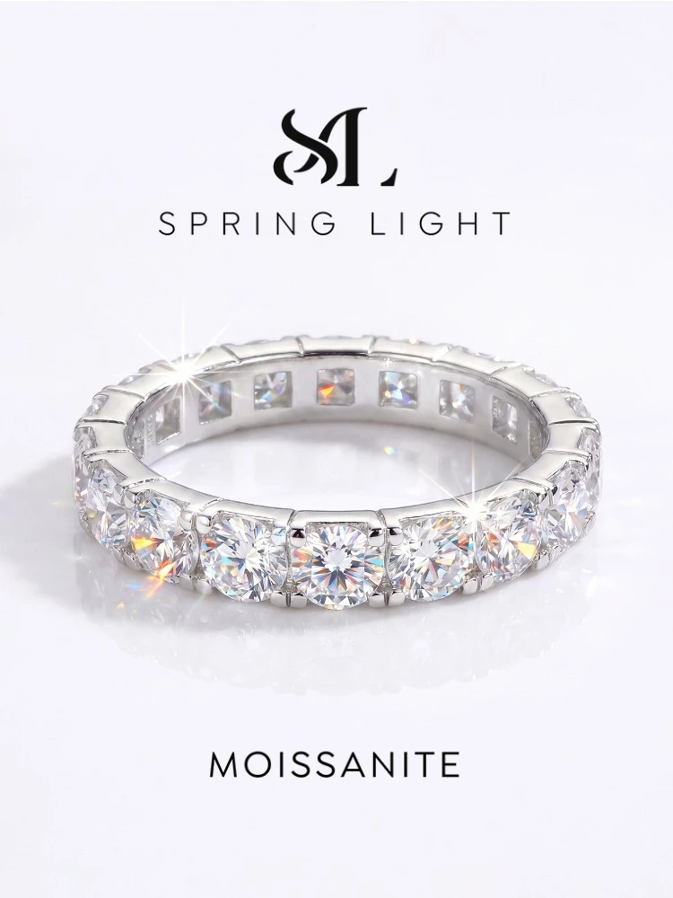 Luxuriöser Vollring mit 0,1 Karat rundem Moissanit-Diamant für Damen, Verlobungsfeier, hochwertiger Modeschmuck – Detail 1