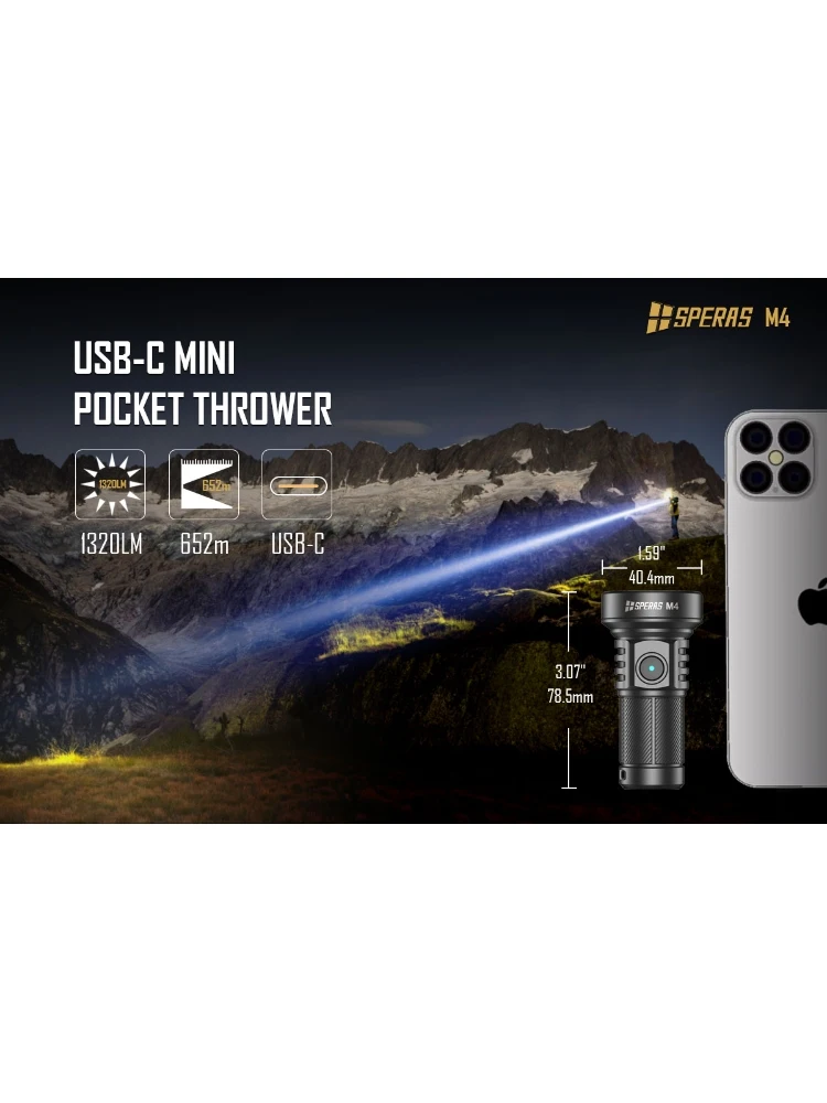 Speras M4 Mini LED Flashlight 18350 Pocket Light Torch SFT-40 90 High CRI 6000K 1400lm Max Waterproof Mini Torch