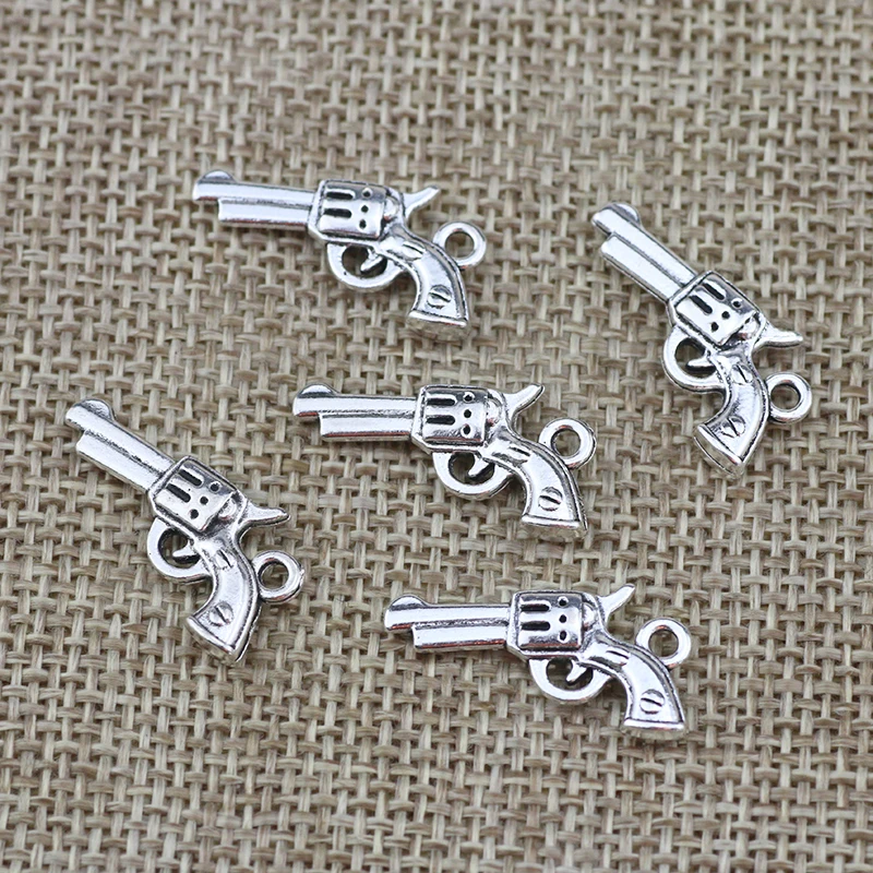 20pcs/Lot 21.7x11.8mm Pistol Charms Antique Silver Color Pendants for DIY Jewelry Making