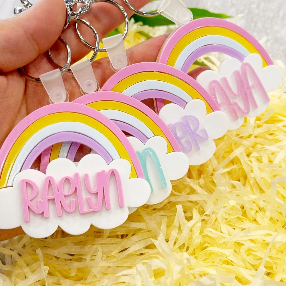 

DUOYING Custom Name Rainbow Backpack Tag 3D Personalized Colorful Keychain For Kids