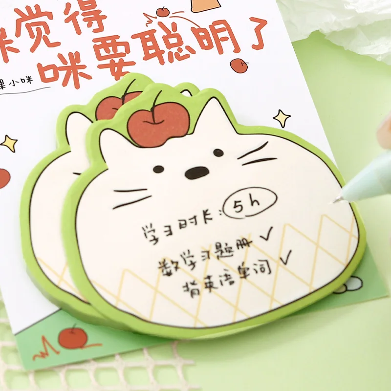 Flat Cat Diary Series, Korean Simple and Cute Student Memo Message Sticky Note Paper Kawaii Stationery Sticky Tabs Sticky Notes