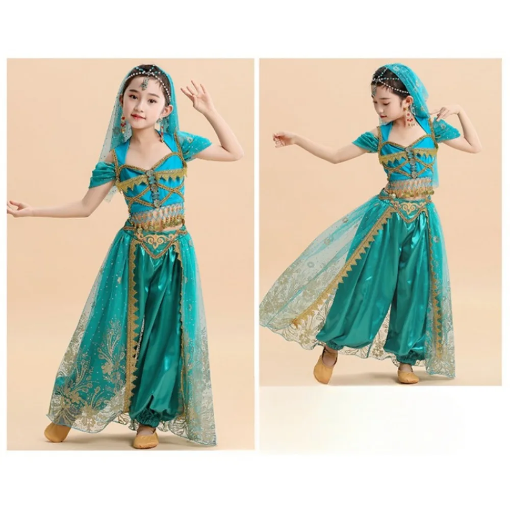 2024 New Halloween Princess Dress New Princess Jasmine Aladdin Magic Lamp Children\'s Suit Indian Dance Girls Costume