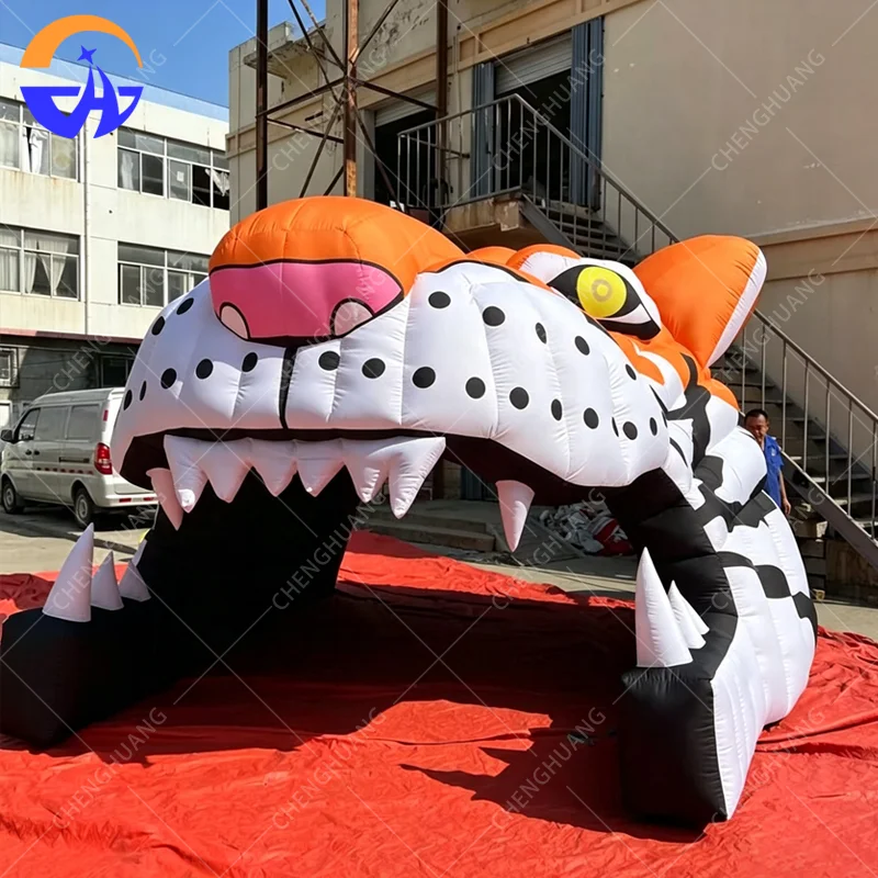 Customized inflatable tiger head arch tunnel model animal themed advertising activity decoration props with blower