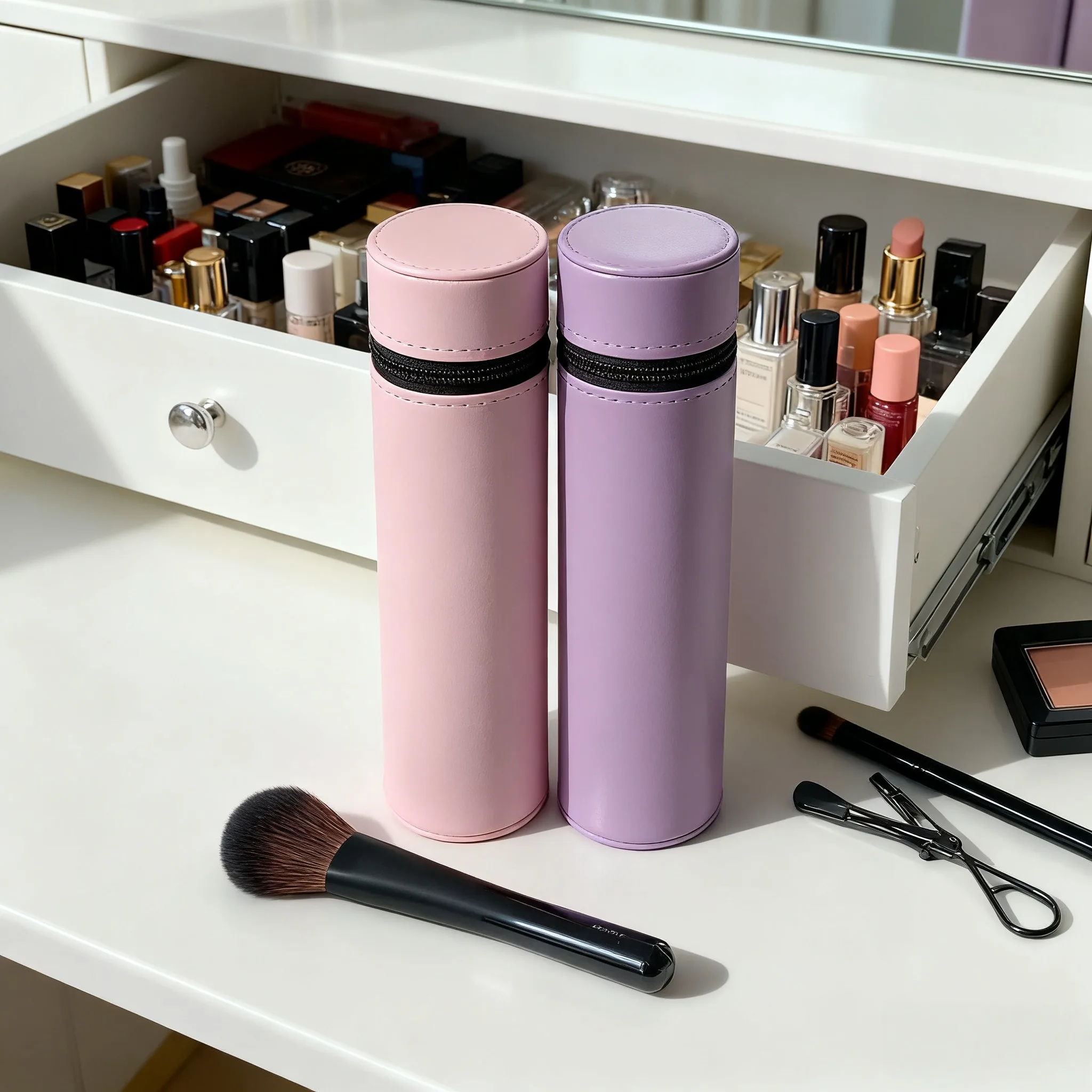 Conjunto de pincéis de maquiagem de luxo edição limitada bolsa de viagem de pele de bezerro pincel de blush pincel de base de dupla utilização pincel de sombra de cabeça dupla