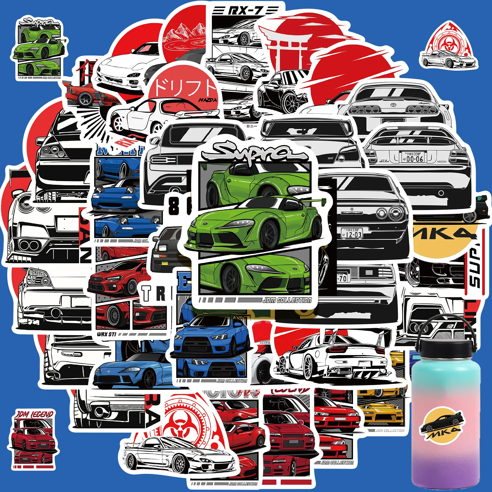 50PCS Cool JDM Retrofit Racing Car Stickers Stickers Decals for Water Bottle Laptop Skateboard Scrapbook Luggage Kids Toy