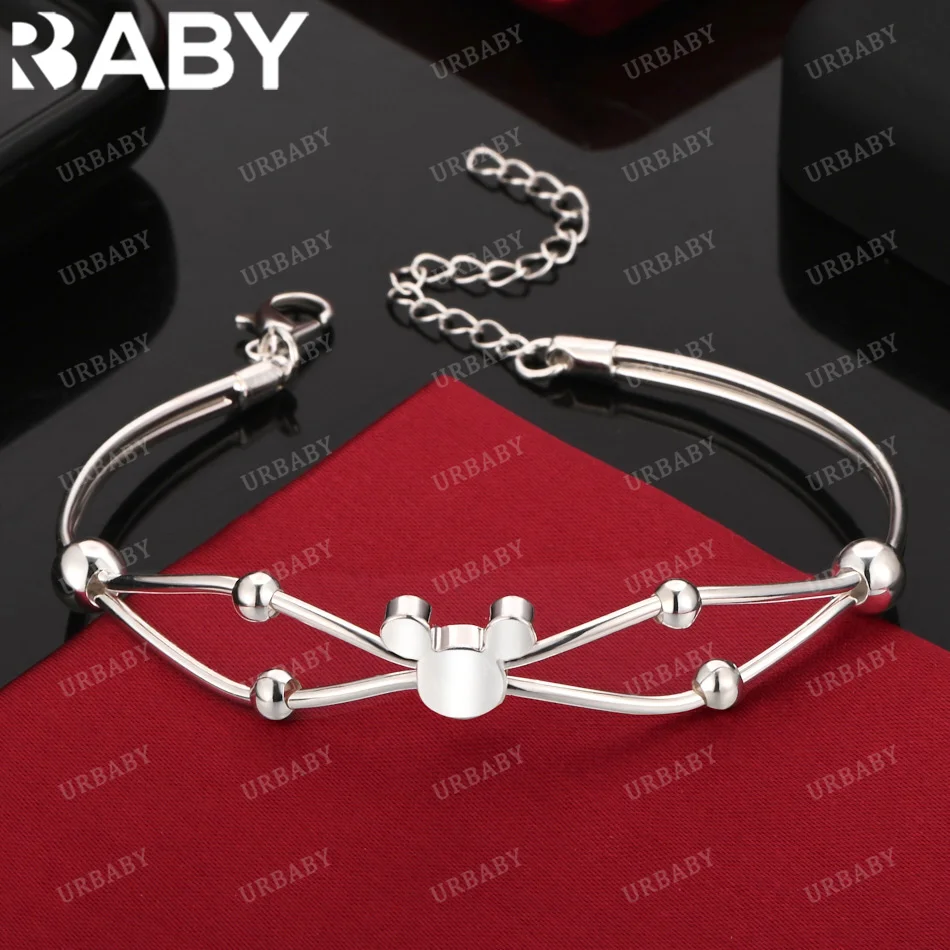 

URBABY 925 Sterling Silver Bangle Mickey Adjustable Bracelet For Women Jewelry Fashion Party And Daily Wear