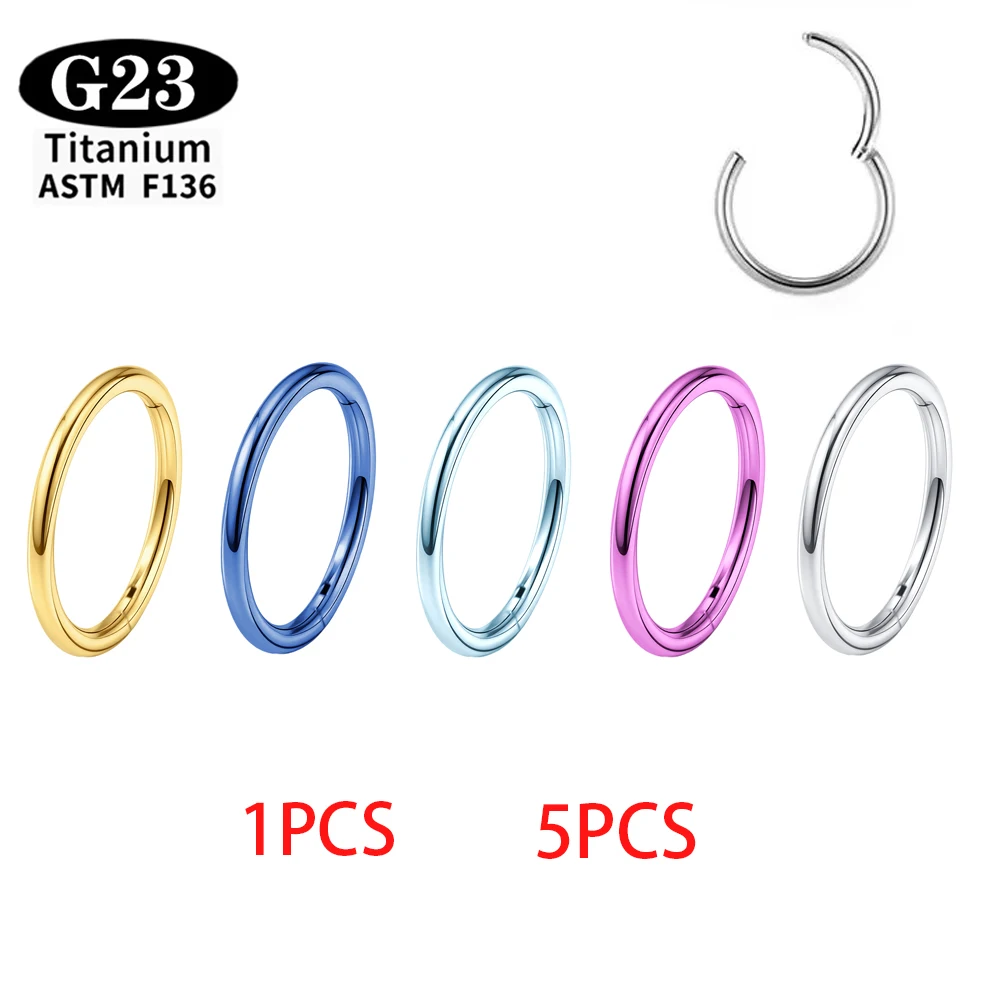 5/50 Stück ASTM F136 Titan-Nasenring mit Scharnier, 20G 18G 16G, Septum-Ohrring, Körperschmuck, Ohrenpiercing, Tragus, Knorpel, Helix – Detail 4