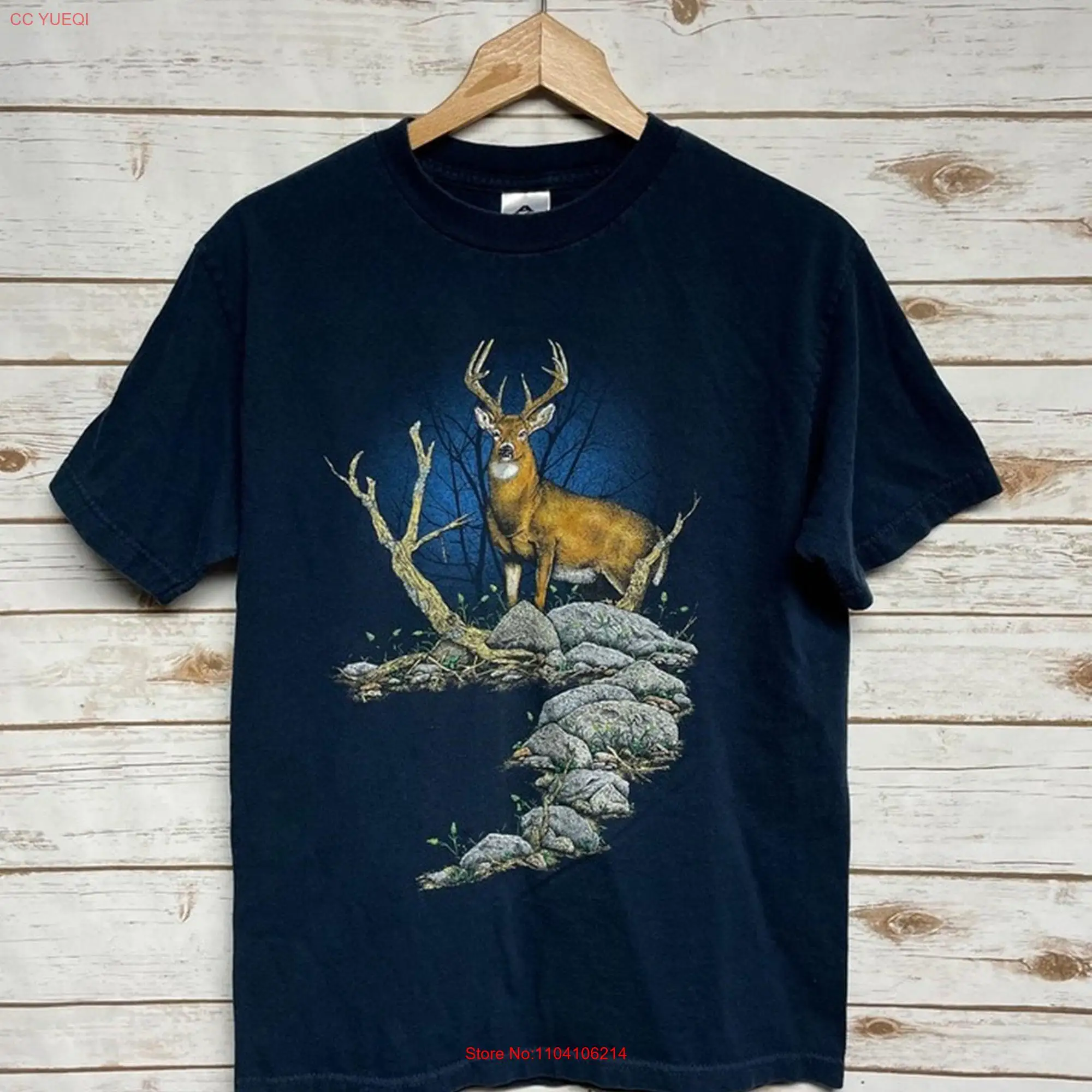 Vintage 90's Deer T Shirt Whitetail Buck animal print outdoor nature hippie boho long or short sleeves