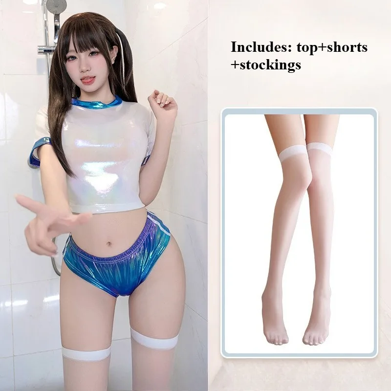 ملابس داخلية مثيرة للسيدات مجموعة الجمباز بالليزر الديناميكي الياباني مثير رغبة نقية شبه مكشوفة الأرداف زي الطالب