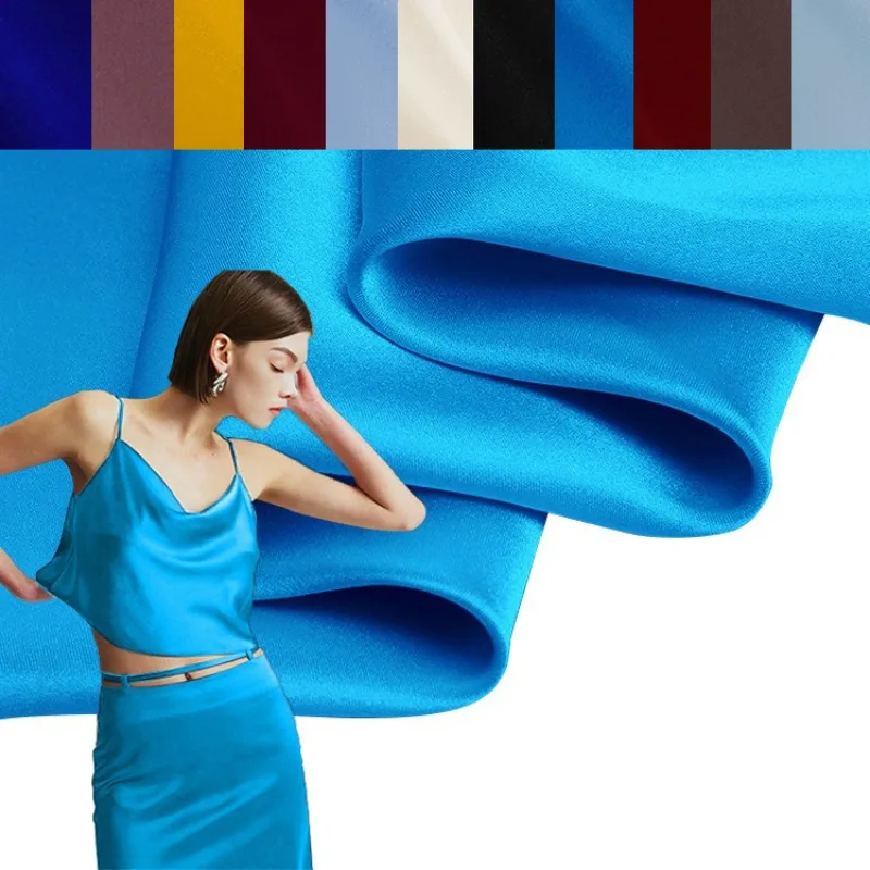 Soft Silk Fabric,Solid Color Sewing Material for Spring Summer Silk Crepe Plain Dress Jacket Clothes Pants,114CM Wide 22MM R1221