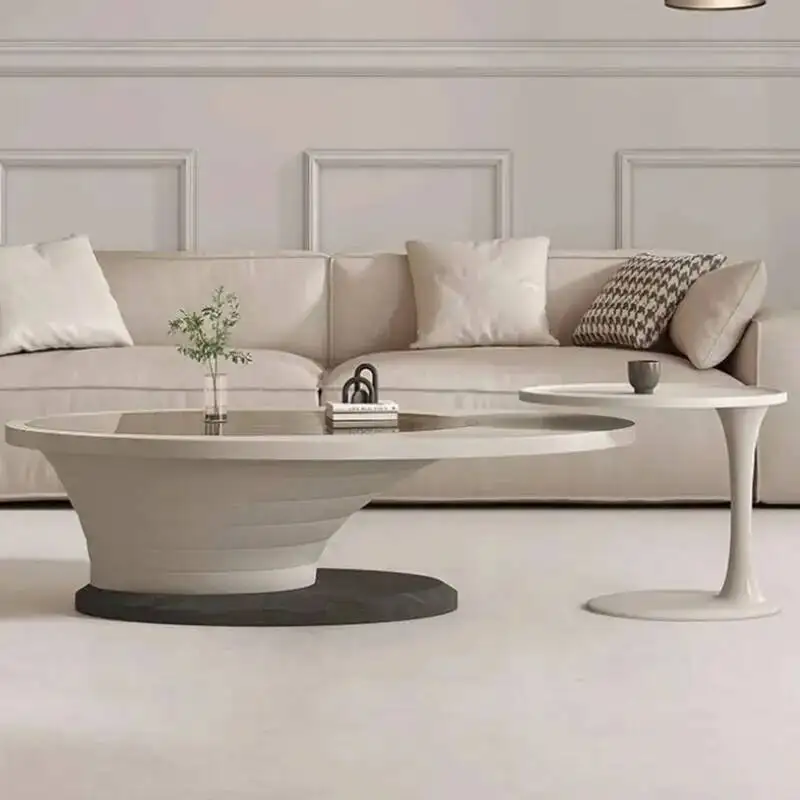 Mesa Lateral Oval Branca Designer Nórdico Mesa de Vidro Irregular Moderna para Sala de Estar Mobiliário para Casa