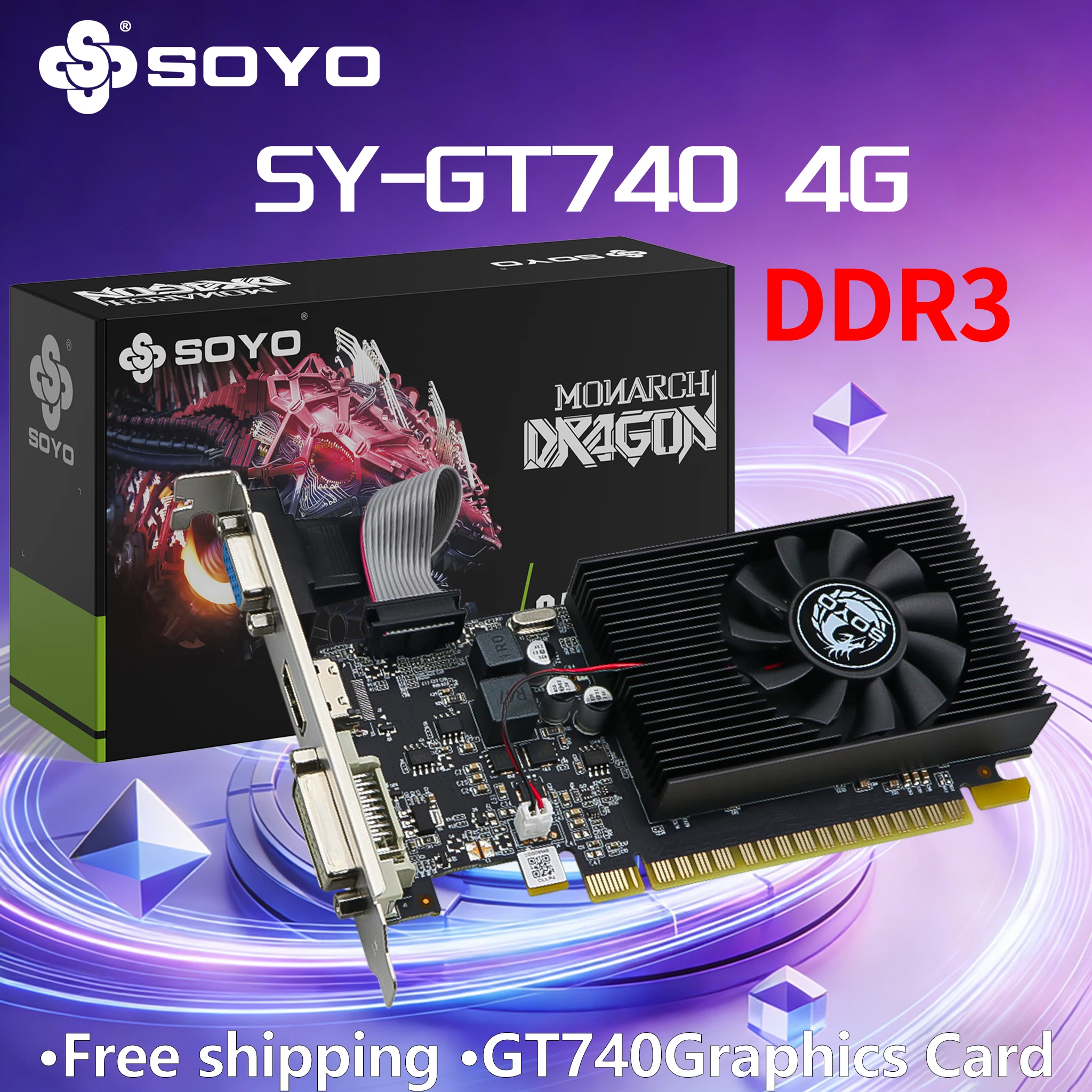 Graphics Cards SOYO NVIDIA GT740 4G GDDR3 128bit Video Card PCIE3.0x16 HDMI+VGA+DVI For Desktop Gaming Computer Components 28nm